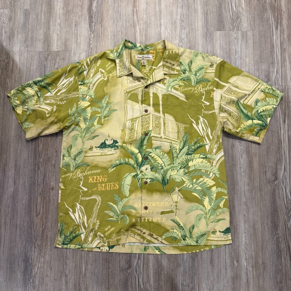 Tommy Bahama Mens XL 100% Silk Jazz King Of Blues Hawaiian Shirt
